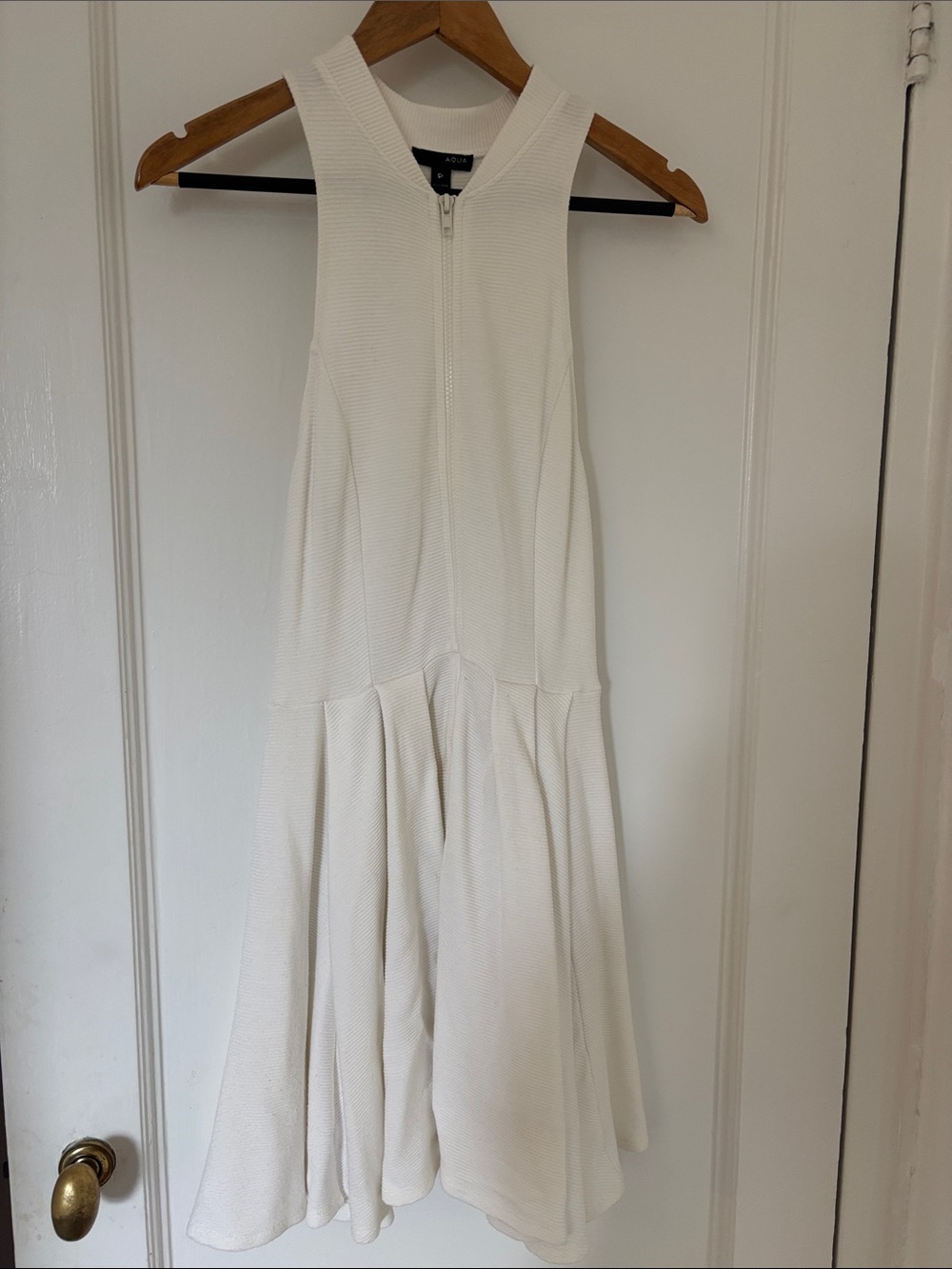 Aqua Cream Ribbed Fit & Flare Dress with Front Zip